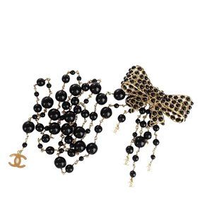 Auth CHANEL CC Logo Ribbon Charm Chain Belt 02A Plastic Gold Accessory